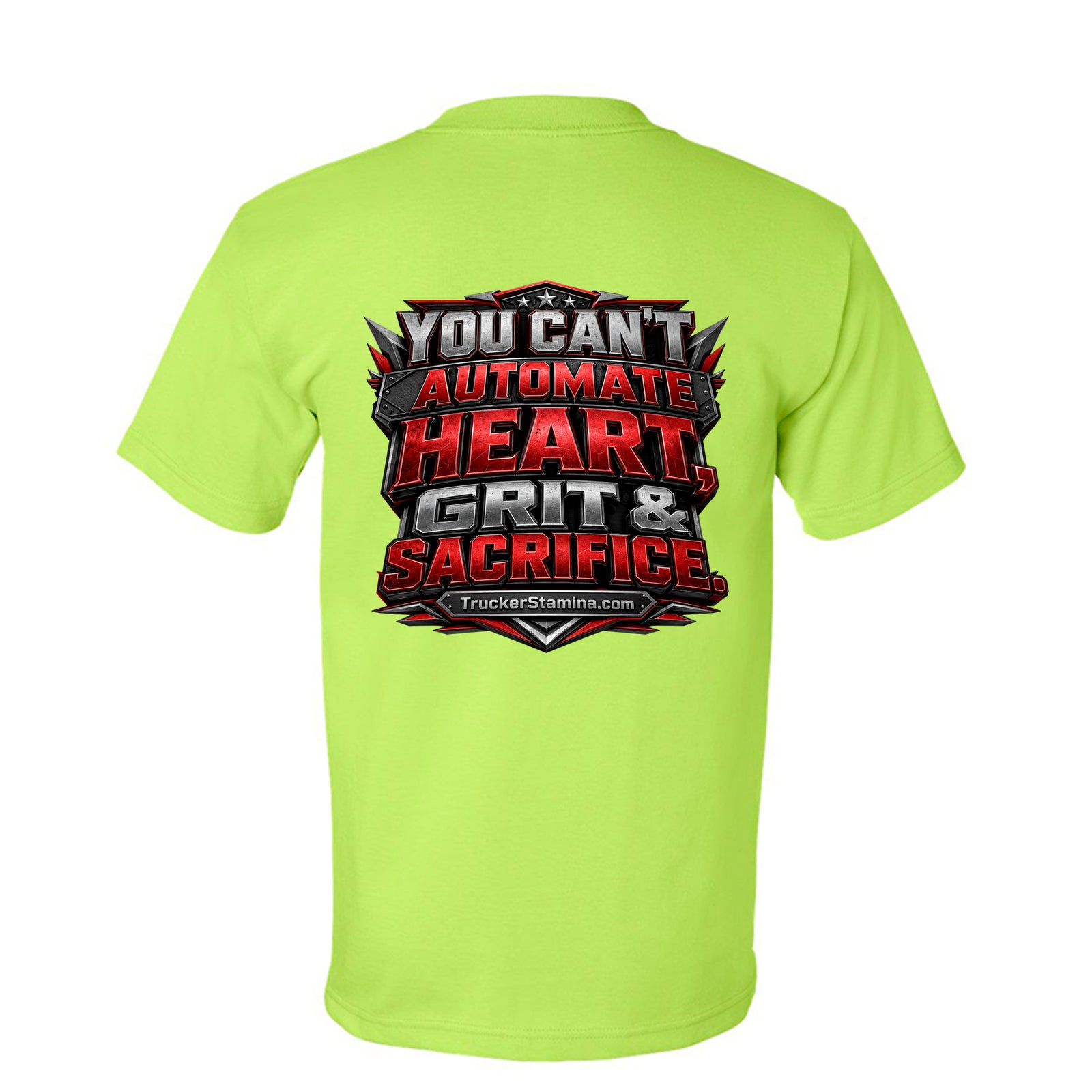 HEART, GRIT & SACRIFICE TEE — lime green back