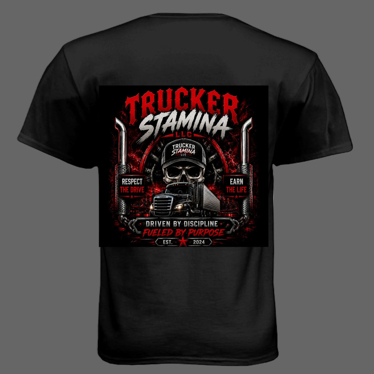 The Original Trucker Stamina Tee — black, back view