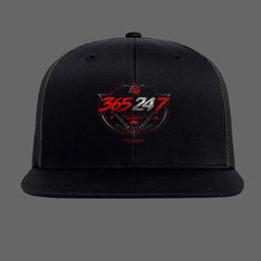 365 Trucker Snapback — black, front view