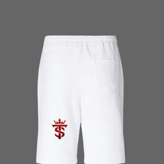 Trucker Stamina Off-Duty Fleece Shorts — white, back view
