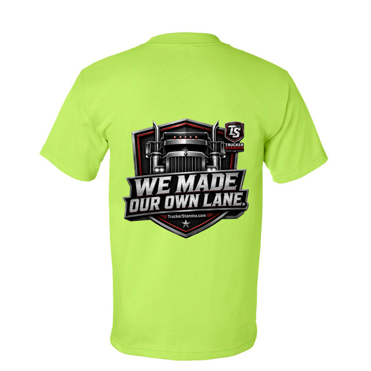 WE MADE OUR OWN LANE TEE — lime green back