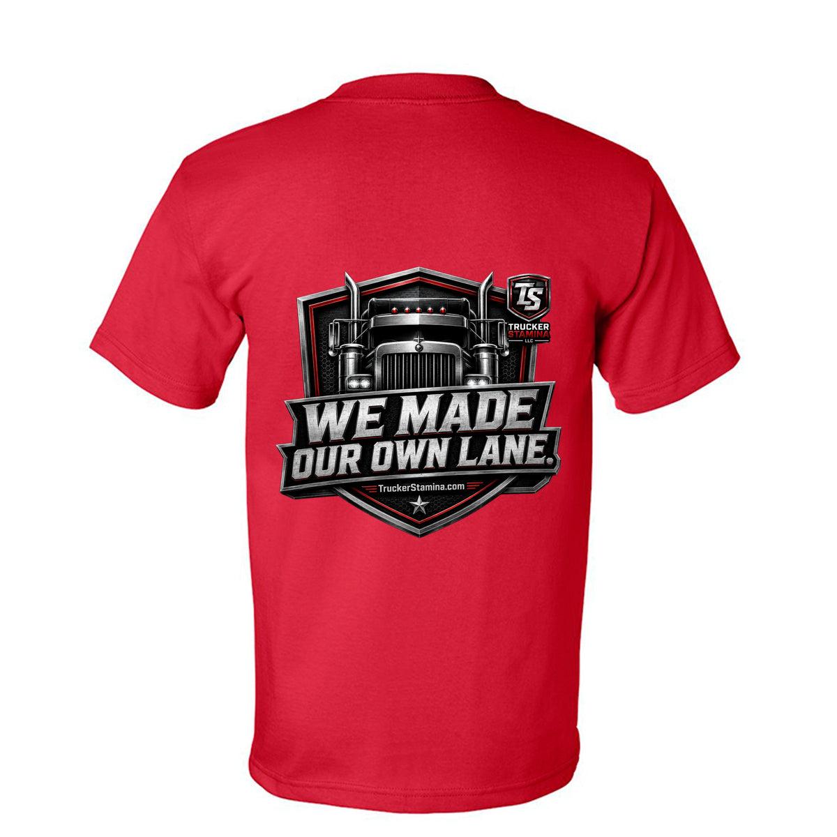 WE MADE OUR OWN LANE TEE — red back