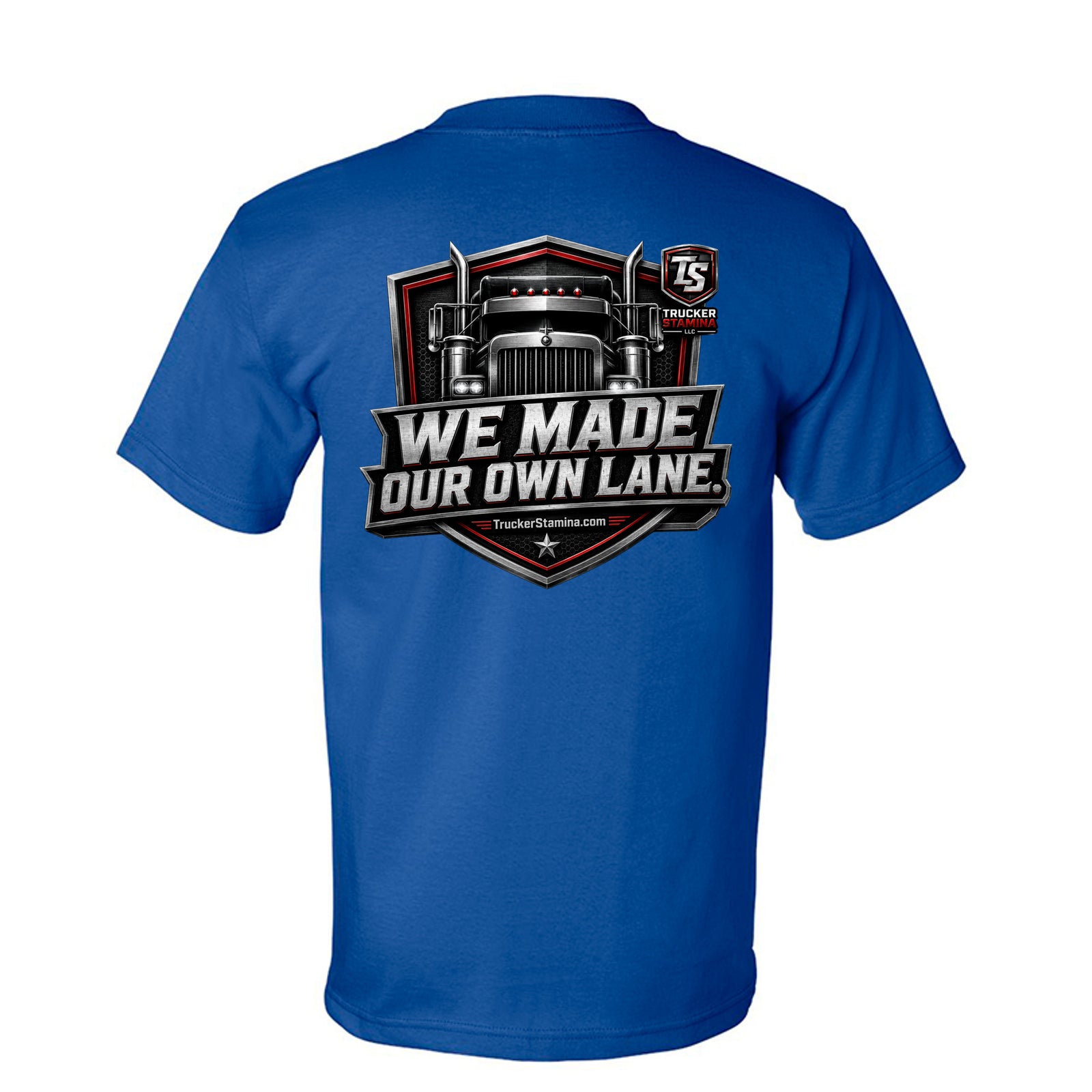 WE MADE OUR OWN LANE TEE — royal back