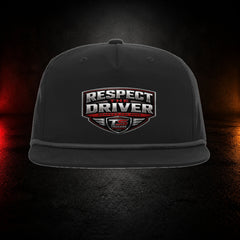 Respect the Driver Snapback on a premium charcoal studio background
